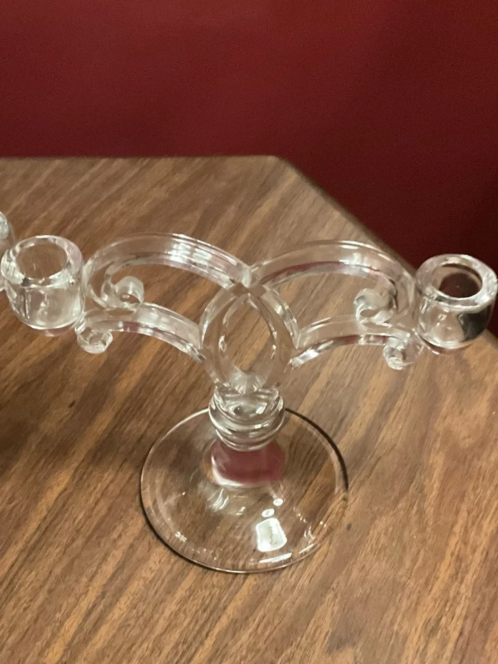 2 vintage clear glass double candle holders
